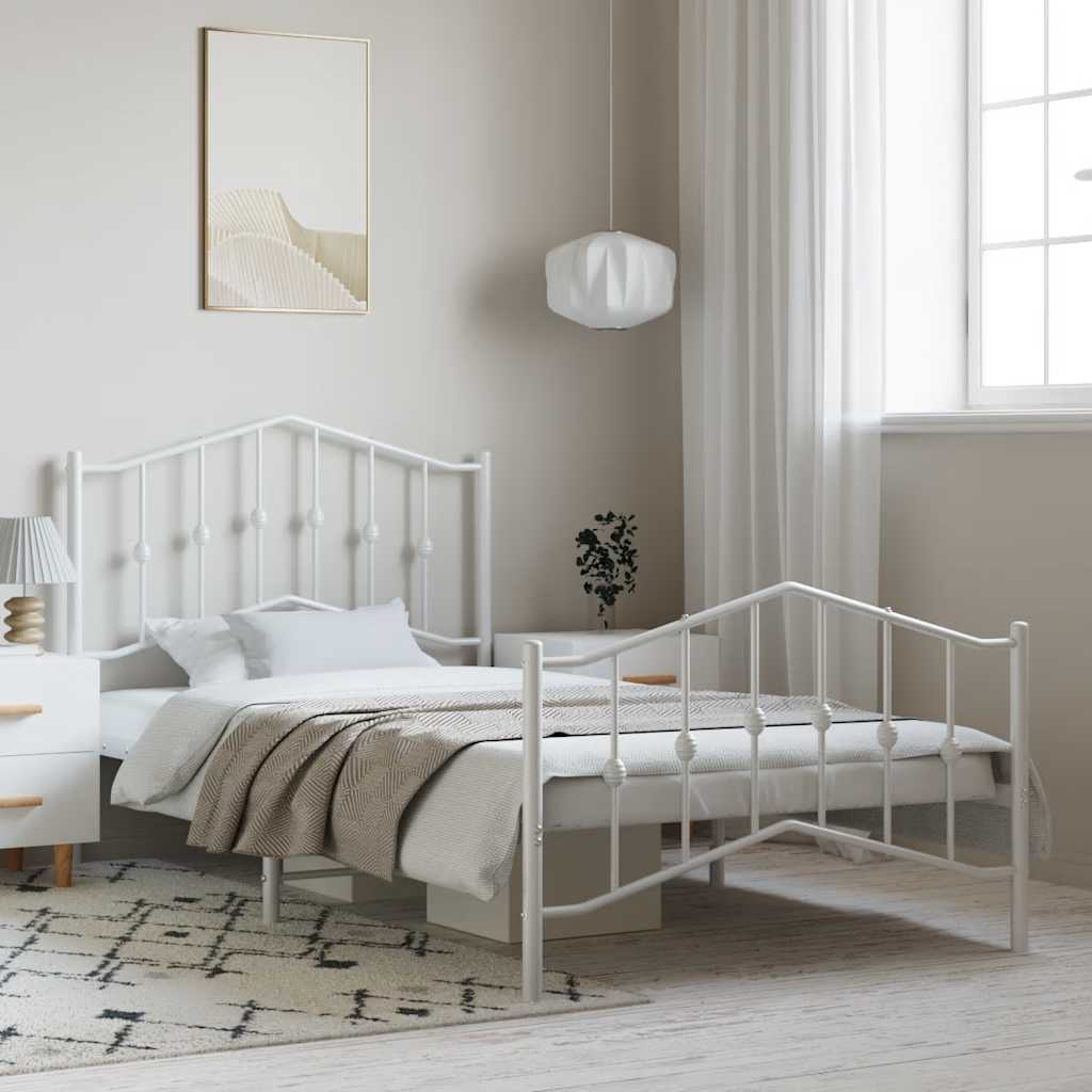 Metal Bed Frame without Mattress with Footboard White 100x200cm