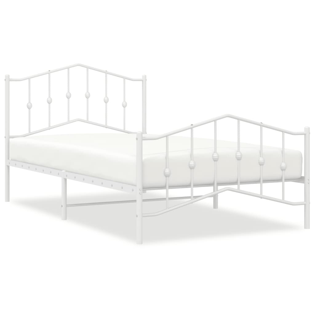 Metal Bed Frame without Mattress with Footboard White 107x203cm