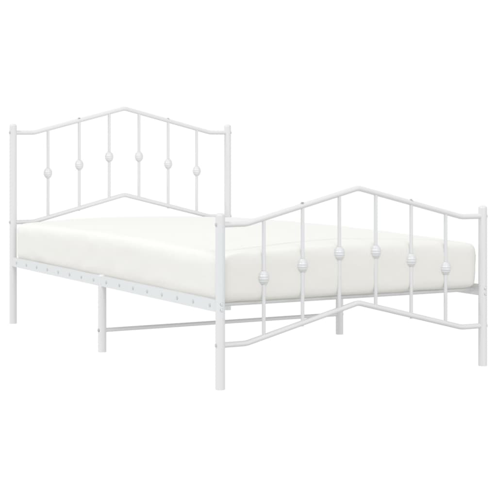 Metal Bed Frame without Mattress with Footboard White 107x203cm