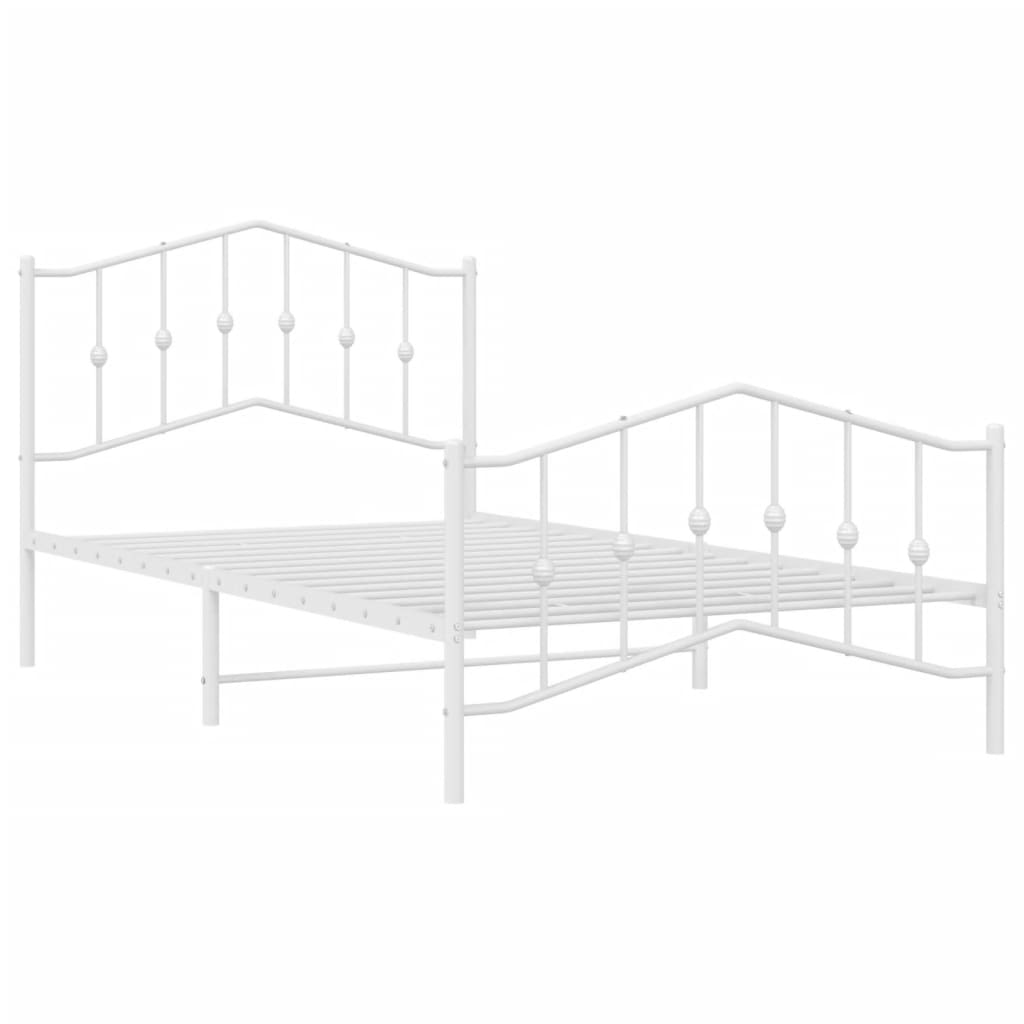 Metal Bed Frame without Mattress with Footboard White 107x203cm