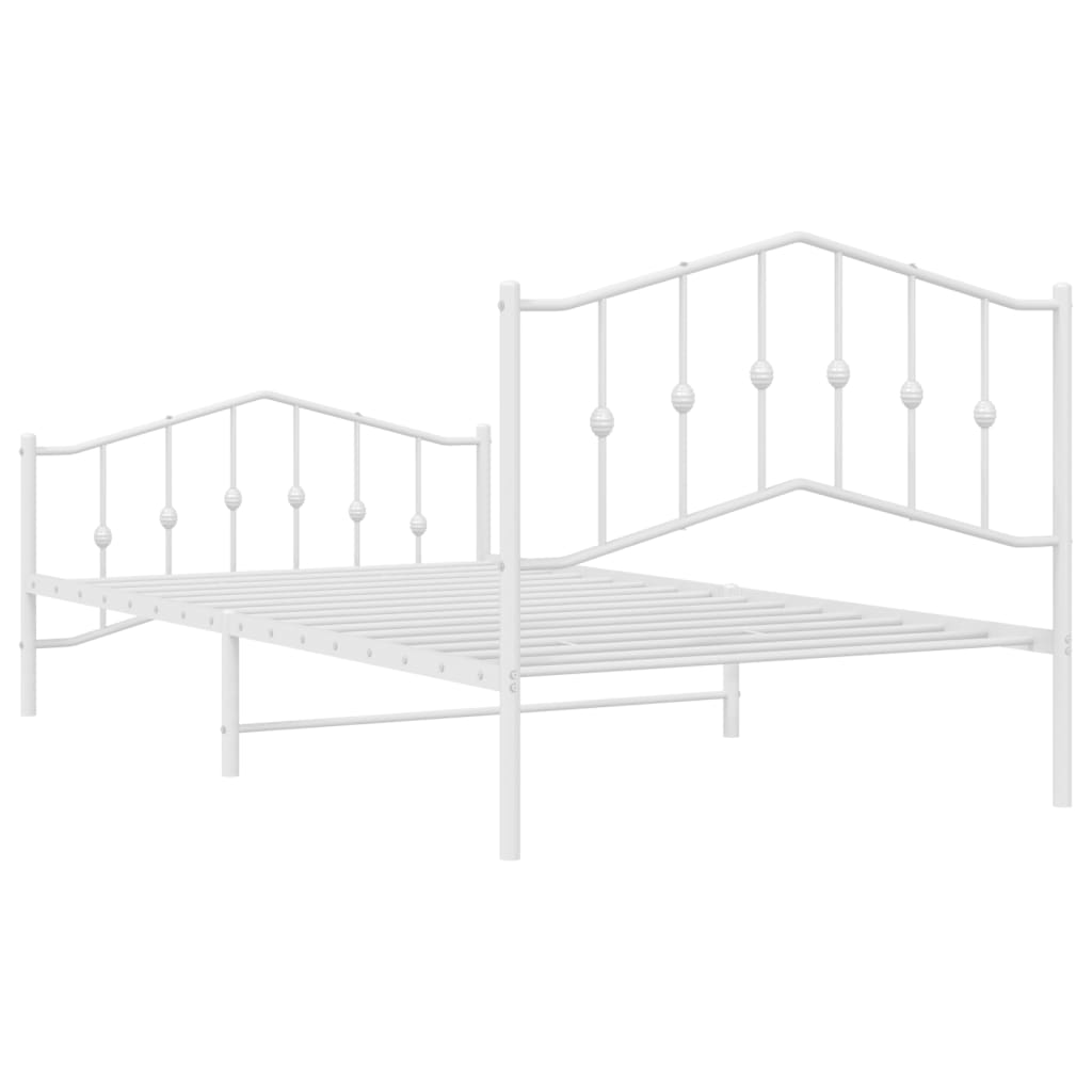 Metal Bed Frame without Mattress with Footboard White 107x203cm