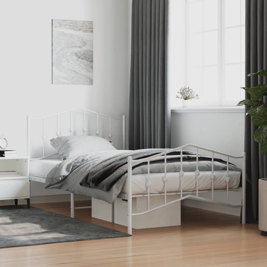 Metal Bed Frame without Mattress with Footboard White 107x203cm