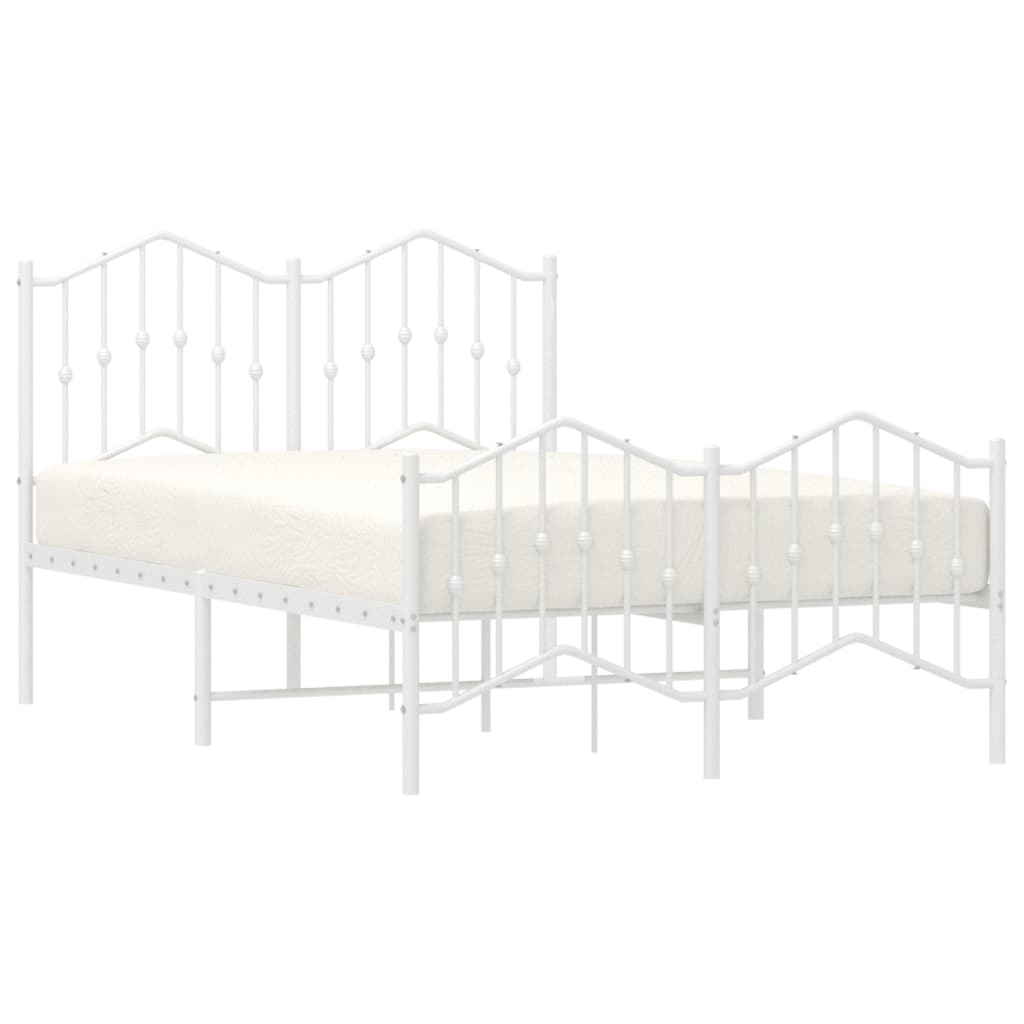 Metal Bed Frame without Mattress with Footboard White 120x190cm