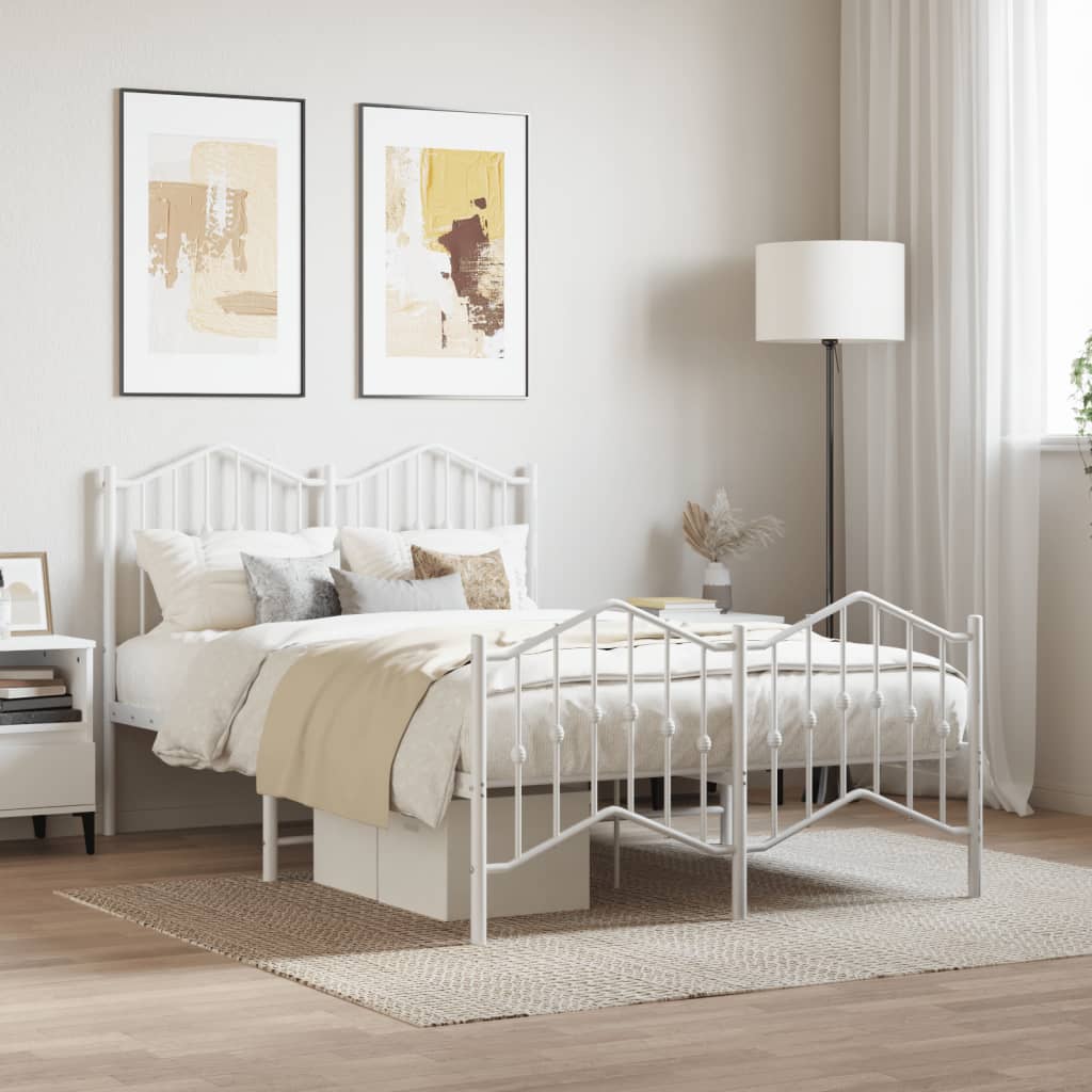 Metal Bed Frame without Mattress with Footboard White 120x190cm
