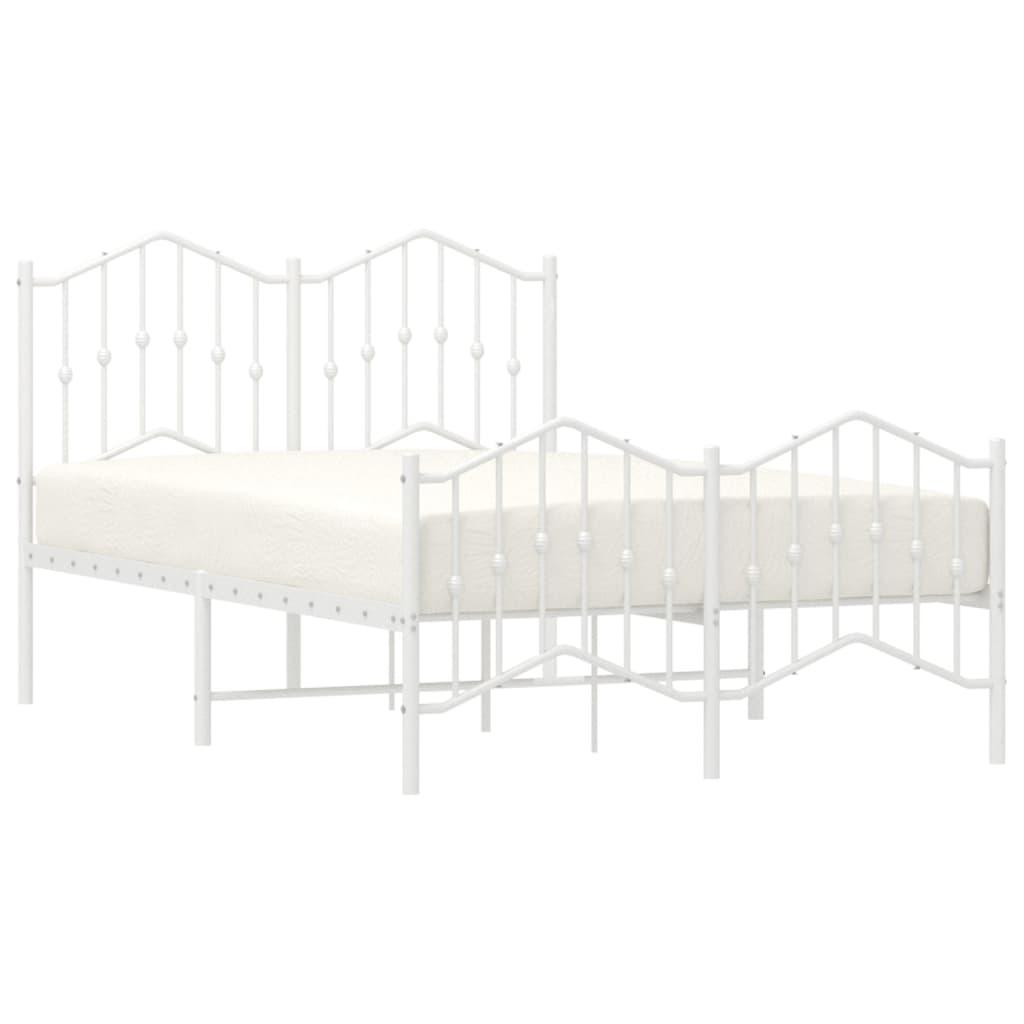 Metal Bed Frame without Mattress with Footboard White 120x200cm