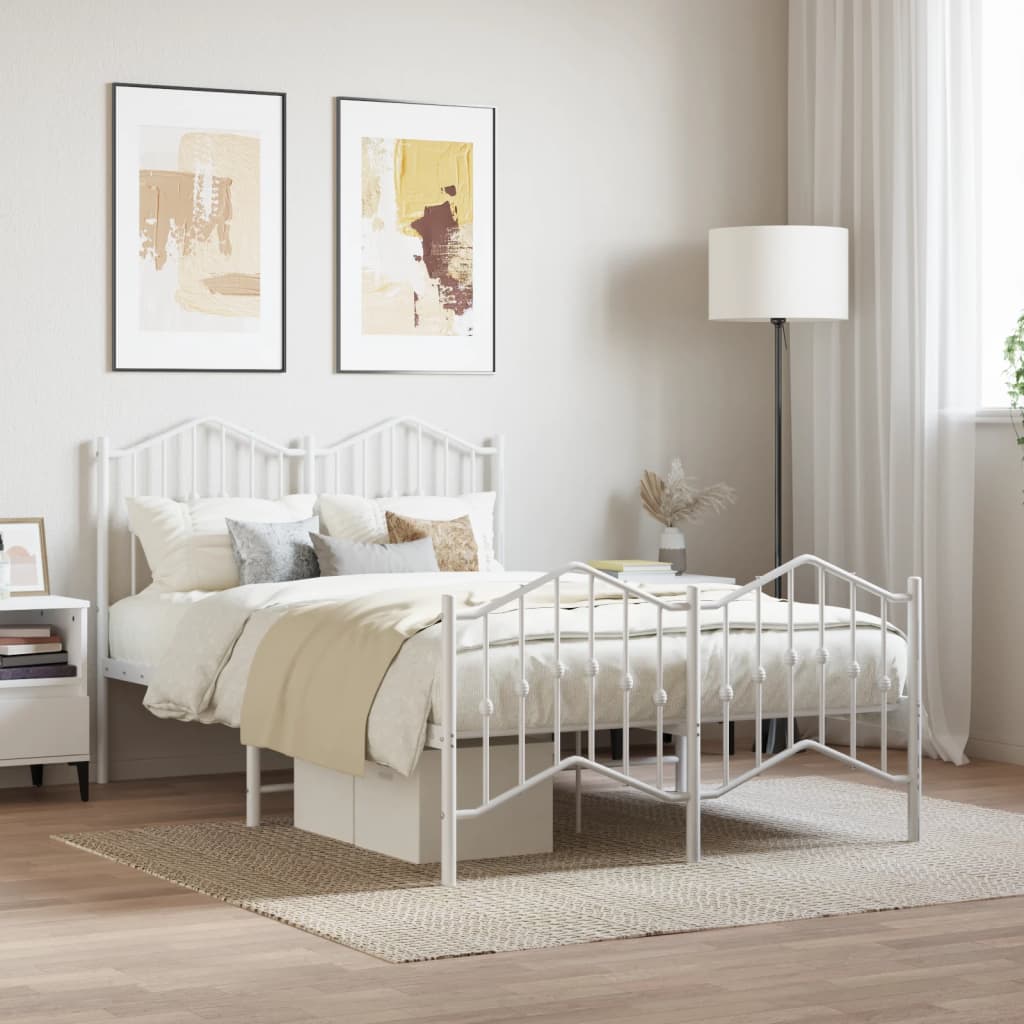 Metal Bed Frame without Mattress with Footboard White 120x200cm