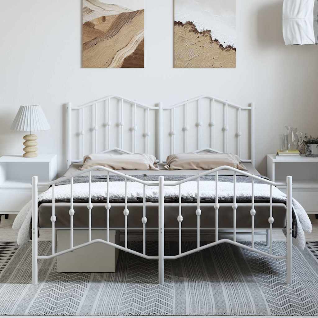 Metal Bed Frame without Mattress with Footboard White 135x190cm