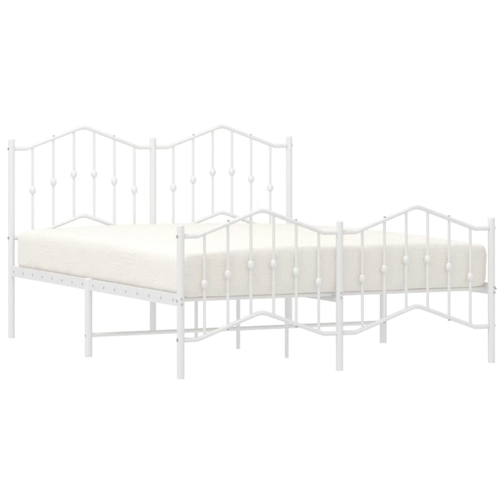 Metal Bed Frame without Mattress with Footboard White 135x190cm