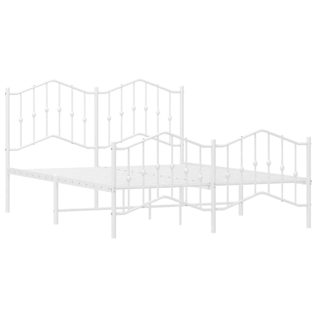Metal Bed Frame without Mattress with Footboard White 135x190cm