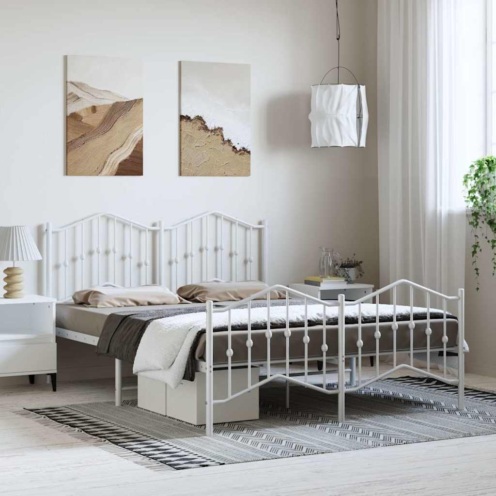 Metal Bed Frame without Mattress with Footboard White 135x190cm