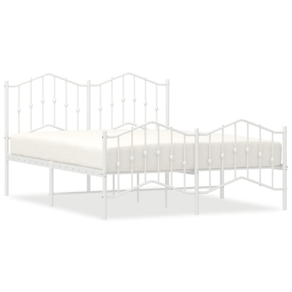 Metal Bed Frame without Mattress with Footboard White 140x190cm