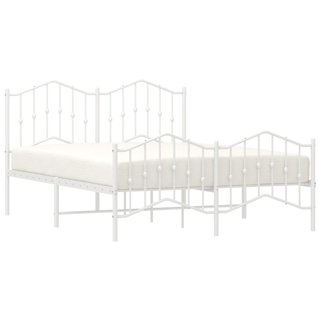 Metal Bed Frame without Mattress with Footboard White 140x190cm