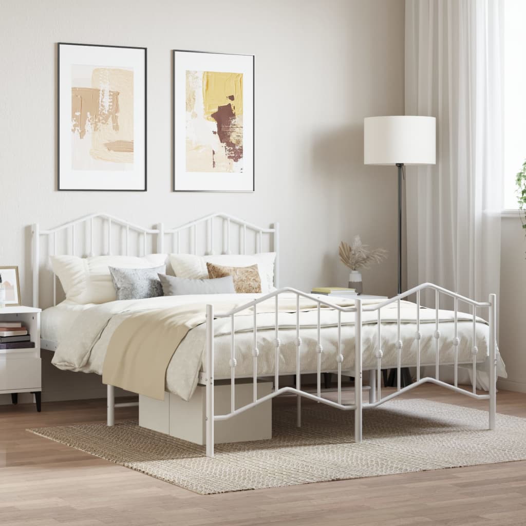 Metal Bed Frame without Mattress with Footboard White 140x190cm
