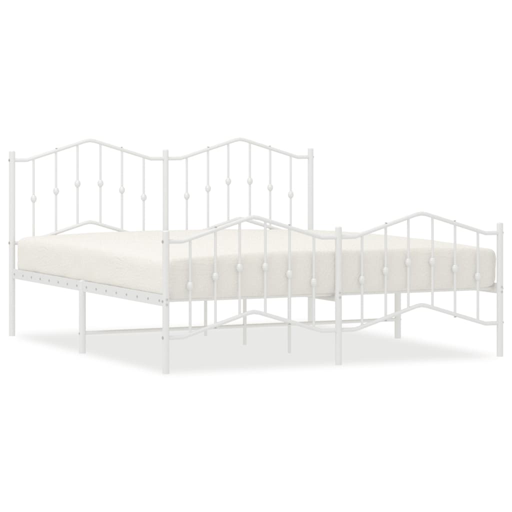 Metal Bed Frame without Mattress with Footboard White 183x213cm