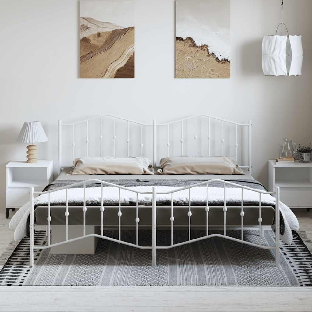 Metal Bed Frame without Mattress with Footboard White 183x213cm