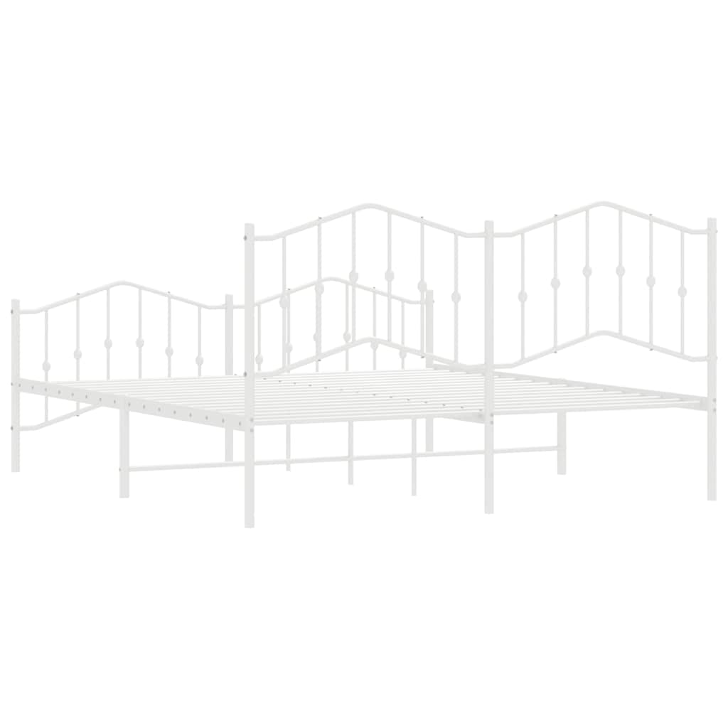 Metal Bed Frame without Mattress with Footboard White 183x213cm