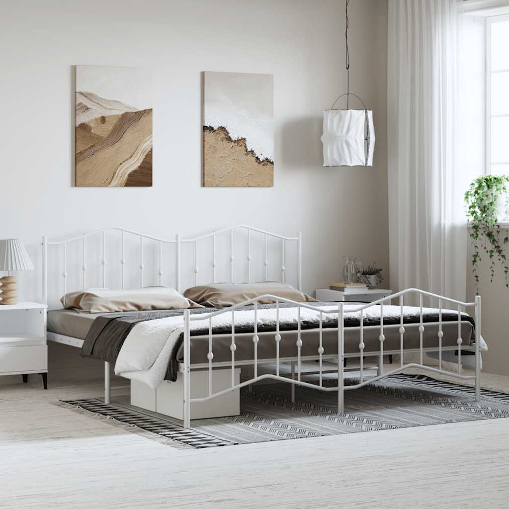 Metal Bed Frame without Mattress with Footboard White 183x213cm