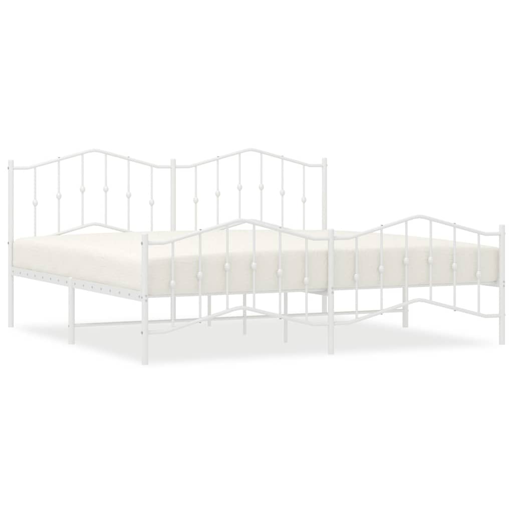 Metal Bed Frame without Mattress with Footboard White 193x203cm