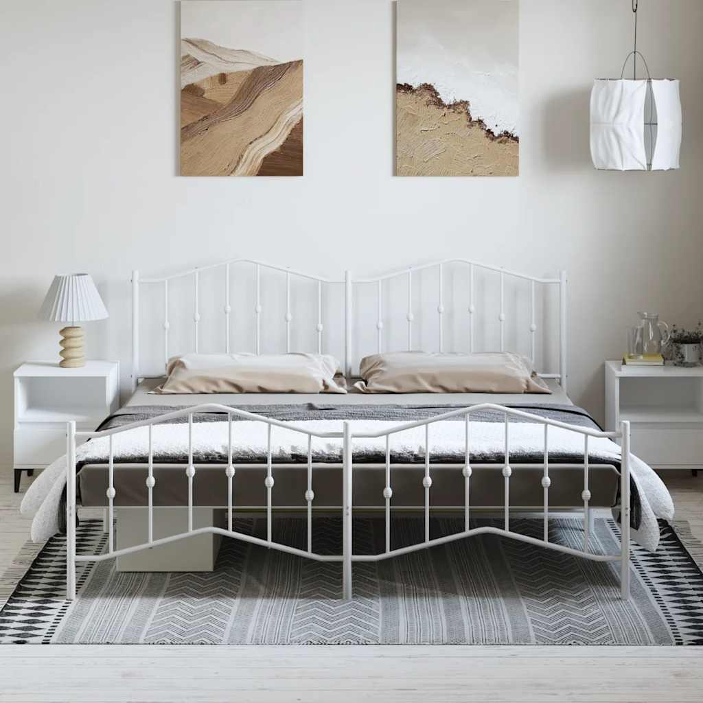 Metal Bed Frame without Mattress with Footboard White 193x203cm