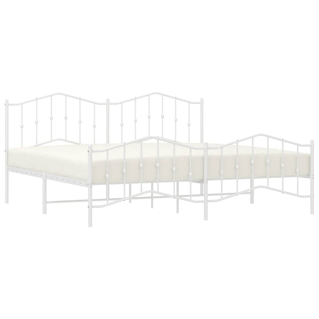 Metal Bed Frame without Mattress with Footboard White 193x203cm