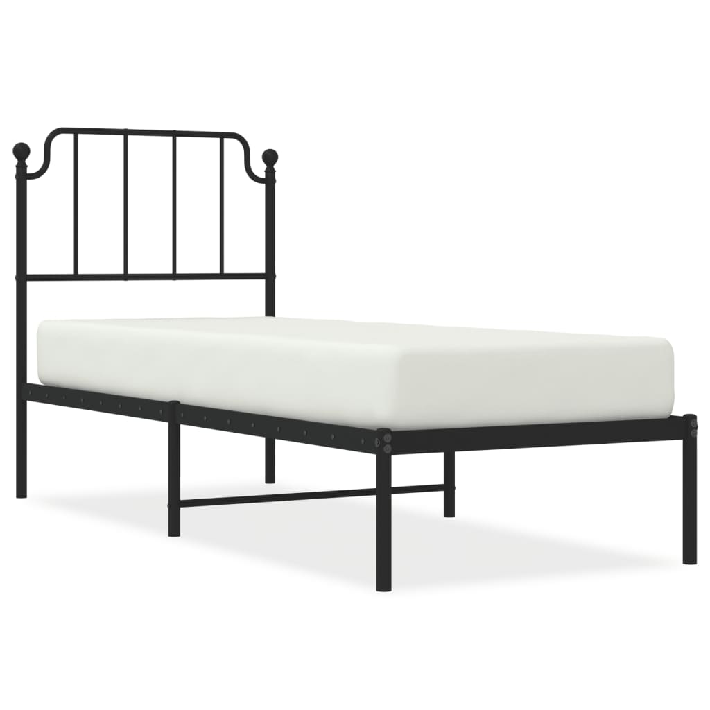 Metal Bed Frame without Mattress with Headboard Black 80x200cm