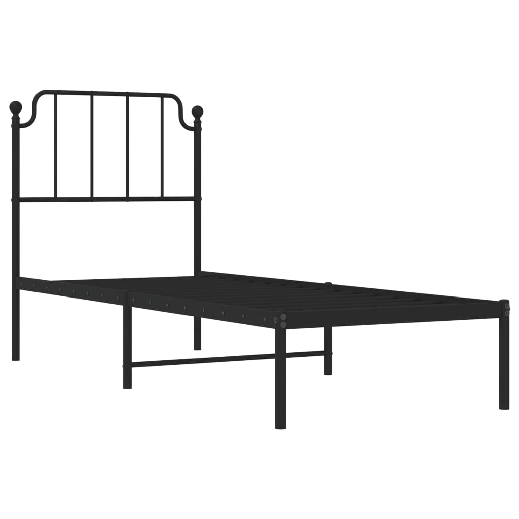 Metal Bed Frame without Mattress with Headboard Black 80x200cm