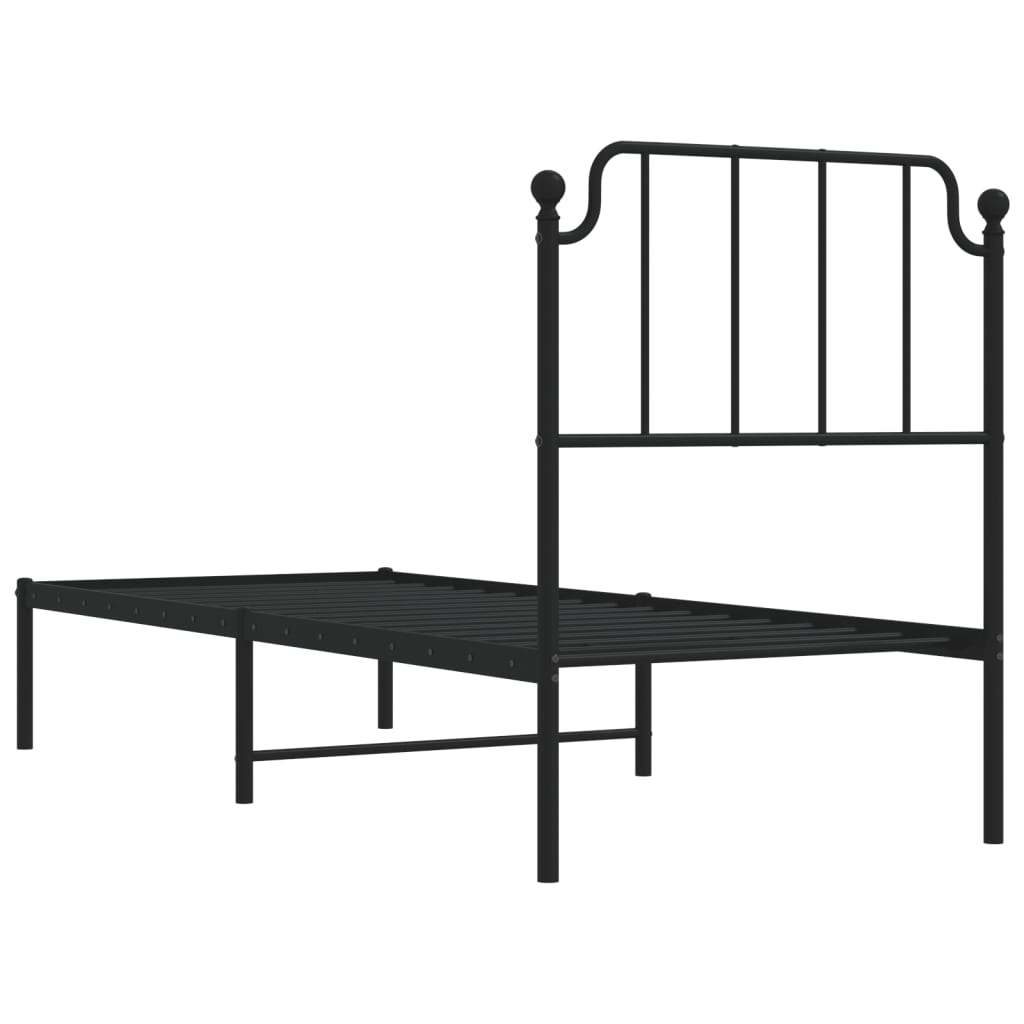 Metal Bed Frame without Mattress with Headboard Black 80x200cm