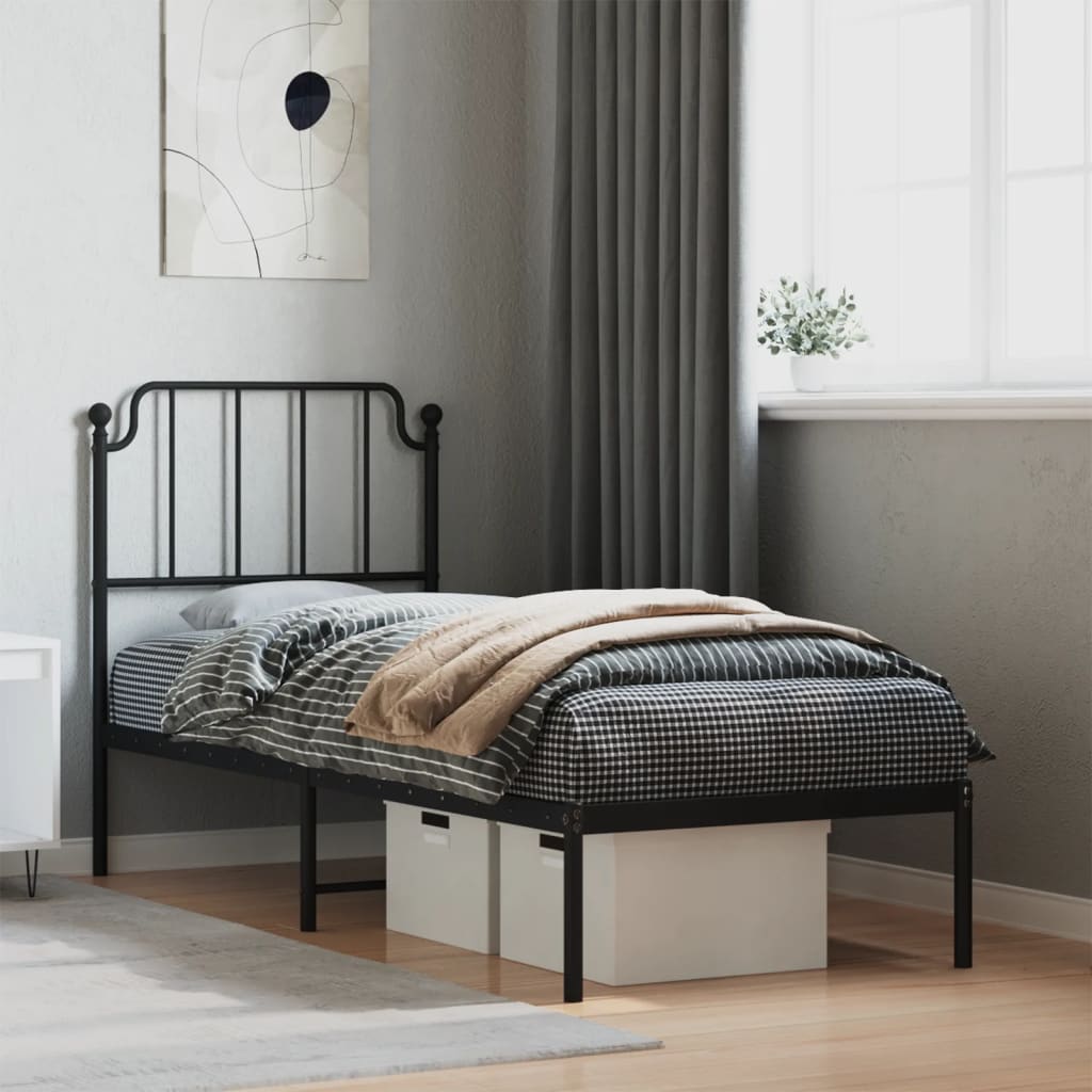 Metal Bed Frame without Mattress with Headboard Black 80x200cm