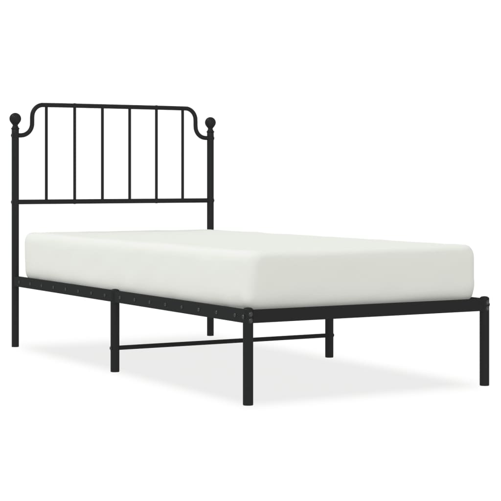 Metal Bed Frame without Mattress with Headboard Black 90x190cm