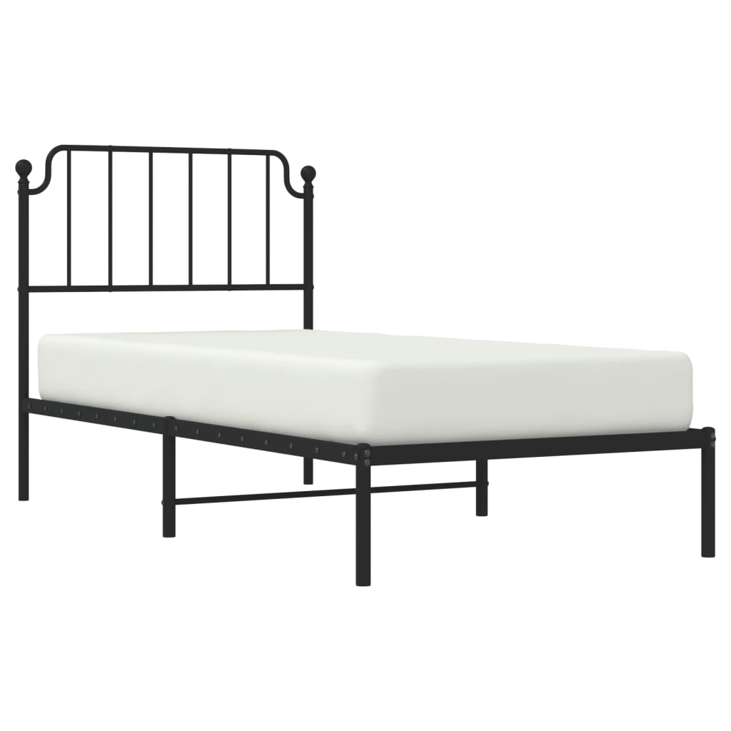 Metal Bed Frame without Mattress with Headboard Black 90x190cm