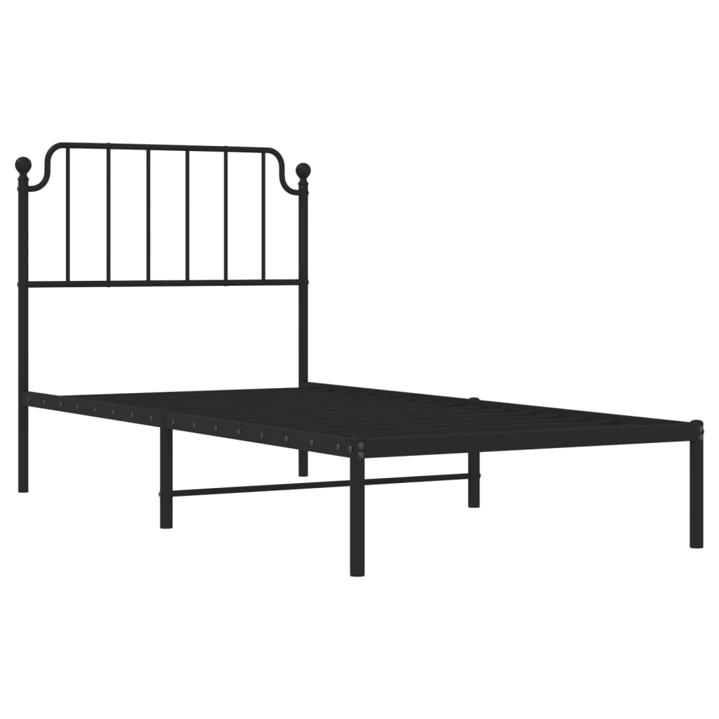 Metal Bed Frame without Mattress with Headboard Black 90x190cm