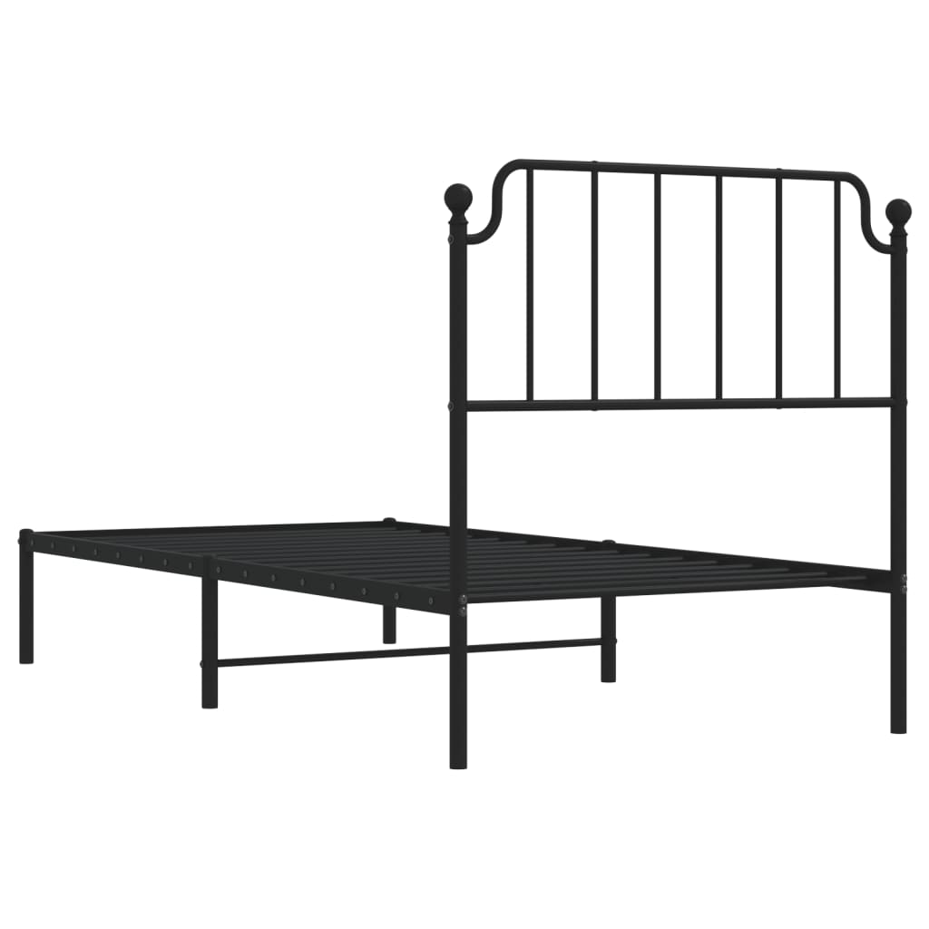 Metal Bed Frame without Mattress with Headboard Black 90x190cm