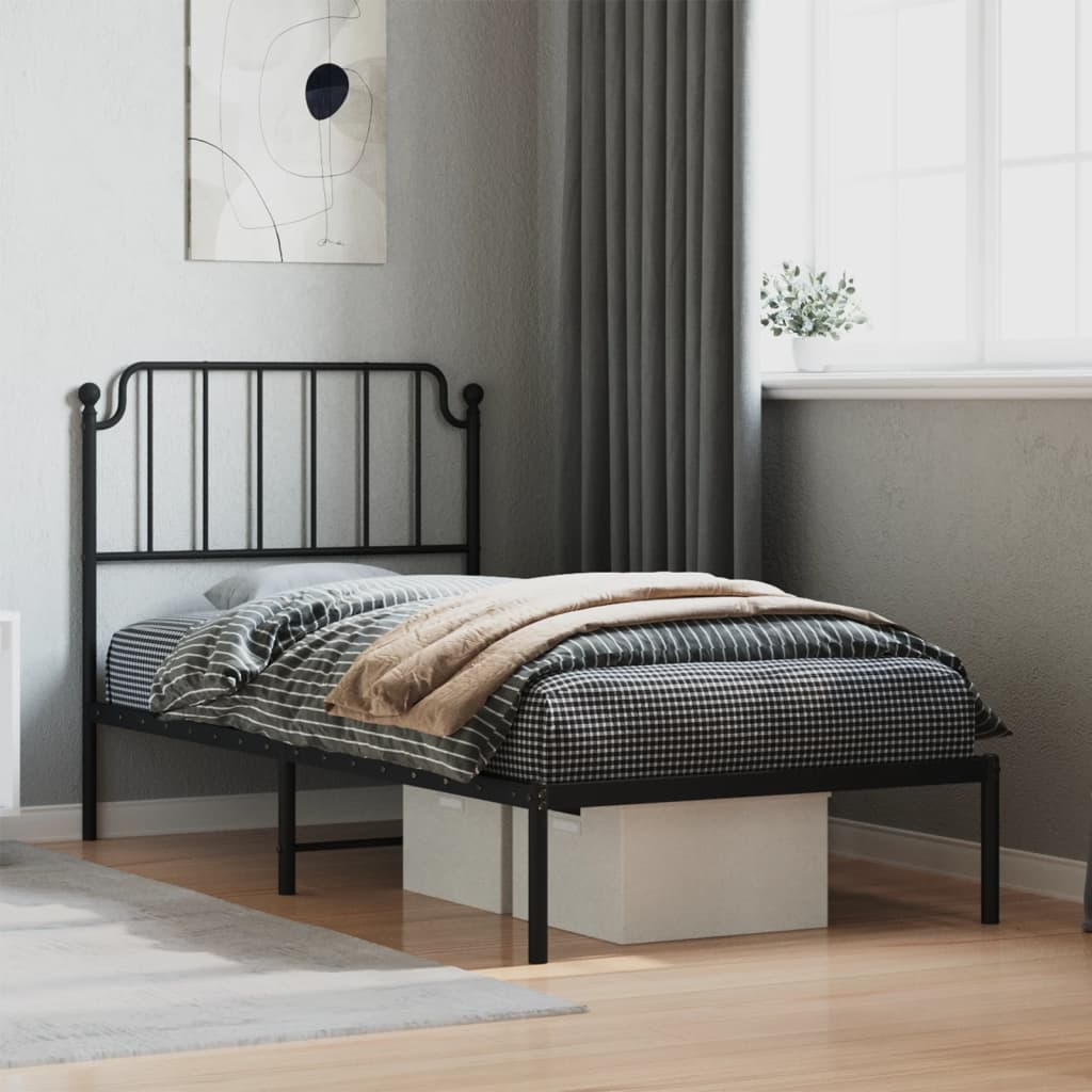 Metal Bed Frame without Mattress with Headboard Black 90x190cm