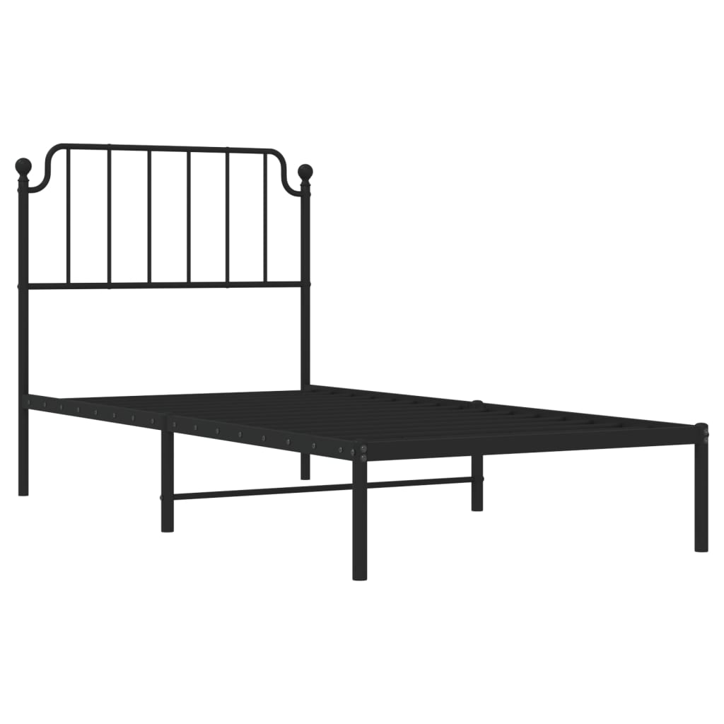 Metal Bed Frame without Mattress with Headboard Black 90x200cm