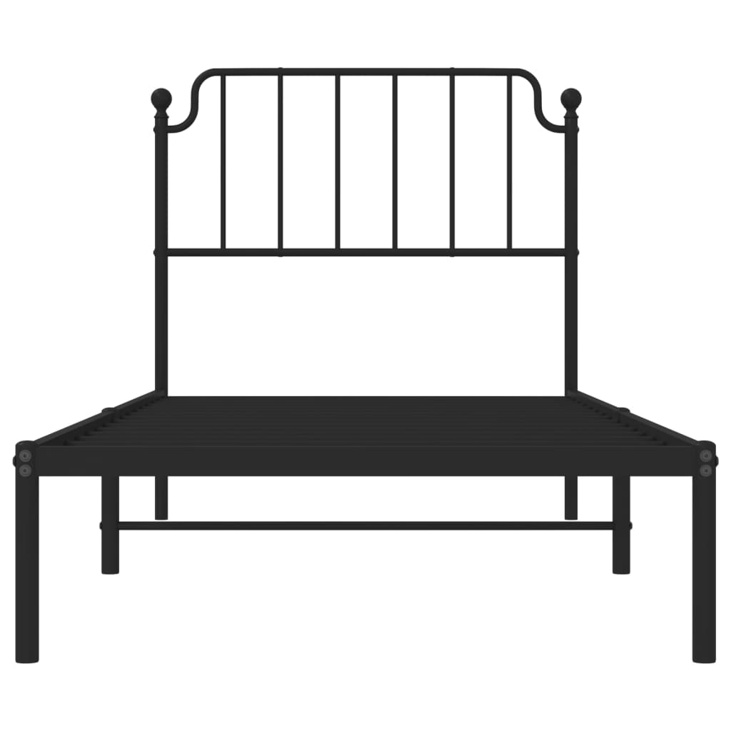Metal Bed Frame without Mattress with Headboard Black 90x200cm