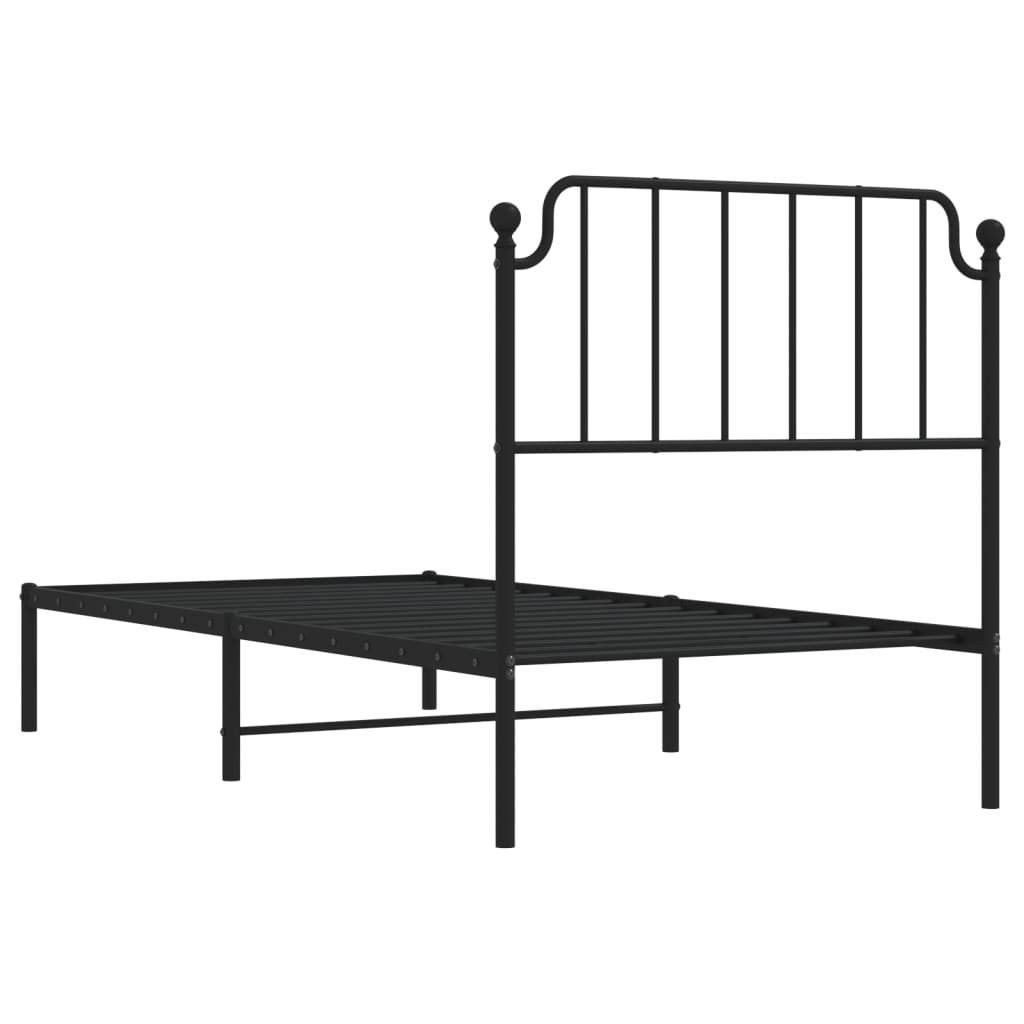 Metal Bed Frame without Mattress with Headboard Black 90x200cm