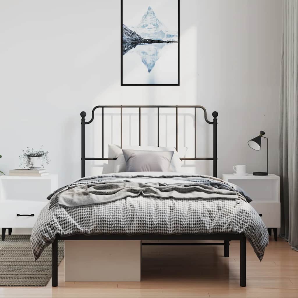 Metal Bed Frame without Mattress with Headboard Black 100x200cm