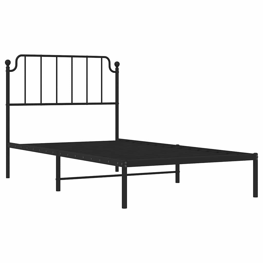Metal Bed Frame without Mattress with Headboard Black 100x200cm