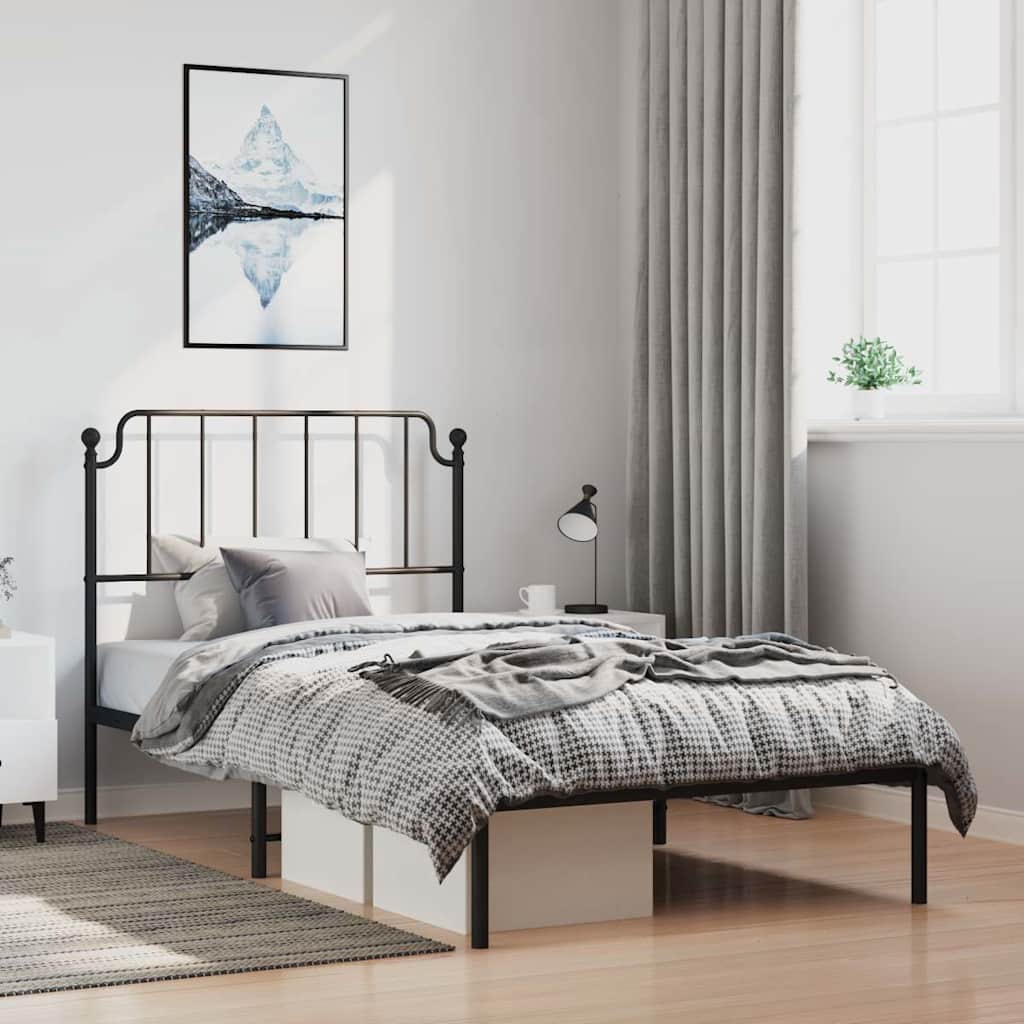 Metal Bed Frame without Mattress with Headboard Black 100x200cm