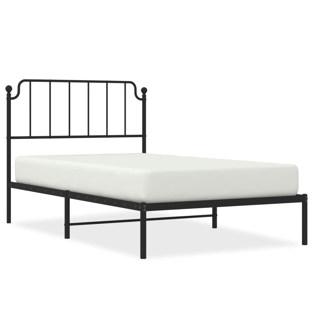 Metal Bed Frame without Mattress with Headboard Black 107x203cm