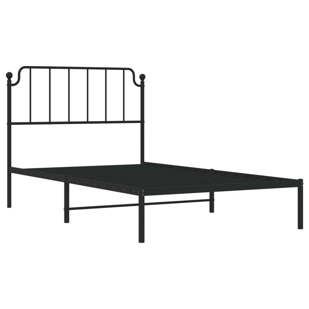Metal Bed Frame without Mattress with Headboard Black 107x203cm