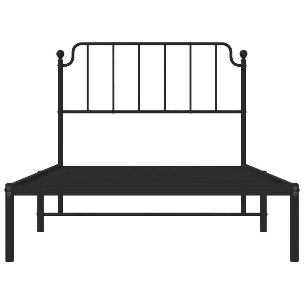 Metal Bed Frame without Mattress with Headboard Black 107x203cm