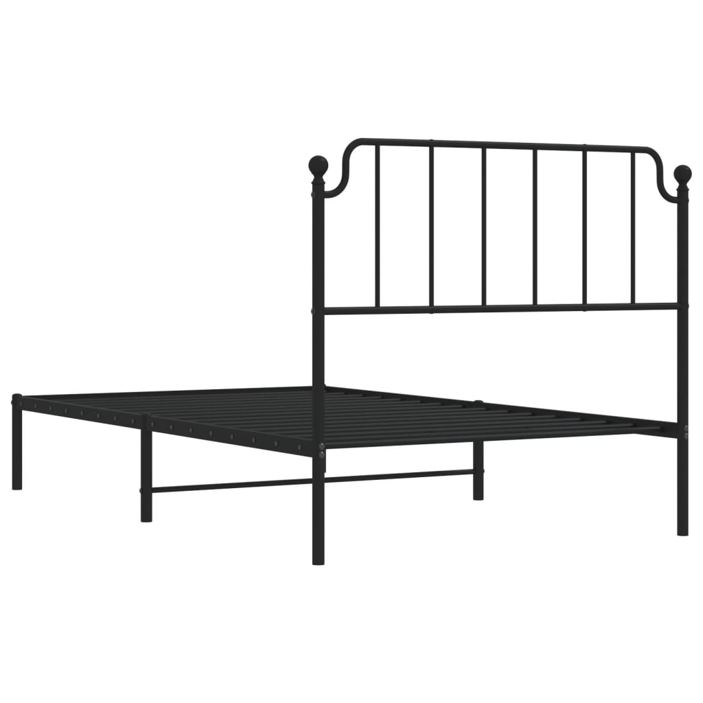Metal Bed Frame without Mattress with Headboard Black 107x203cm