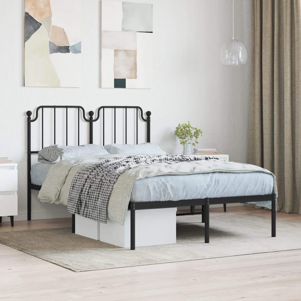 Metal Bed Frame without Mattress with Headboard Black 120x200cm
