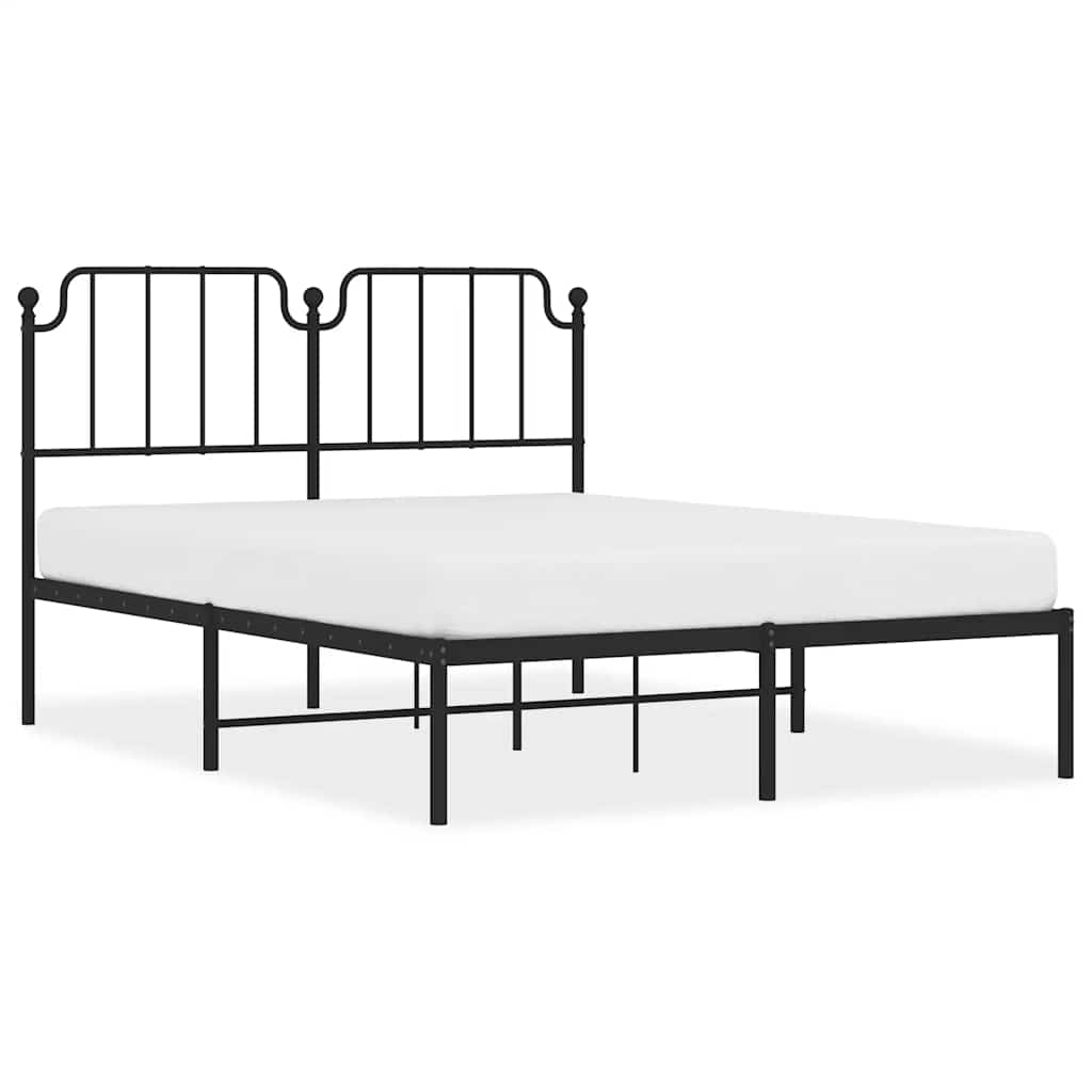 Metal Bed Frame without Mattress with Headboard Black 135x190cm