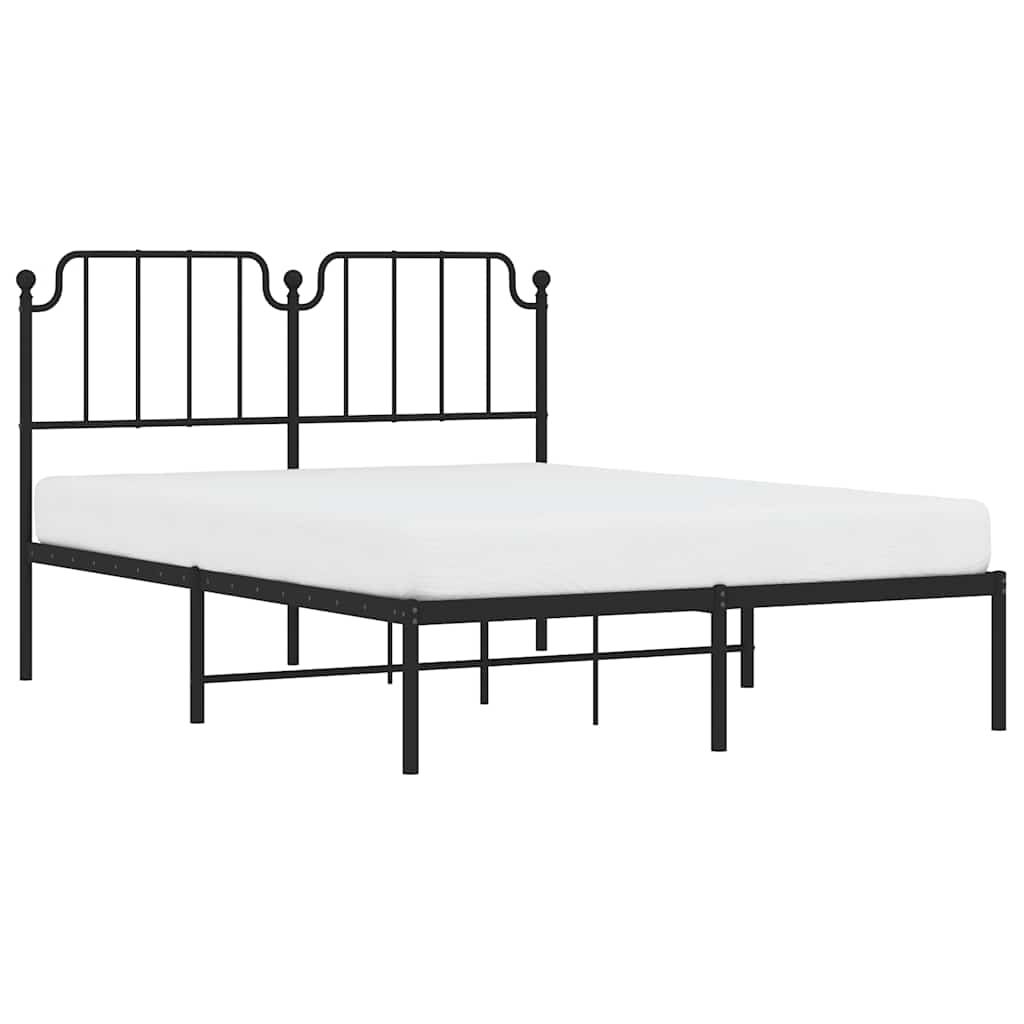 Metal Bed Frame without Mattress with Headboard Black 135x190cm