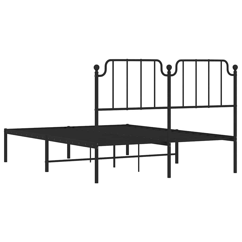 Metal Bed Frame without Mattress with Headboard Black 135x190cm