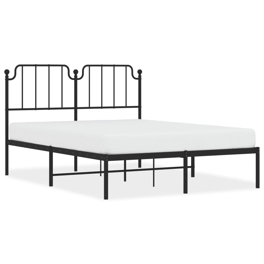 Metal Bed Frame without Mattress with Headboard Black 140x190cm