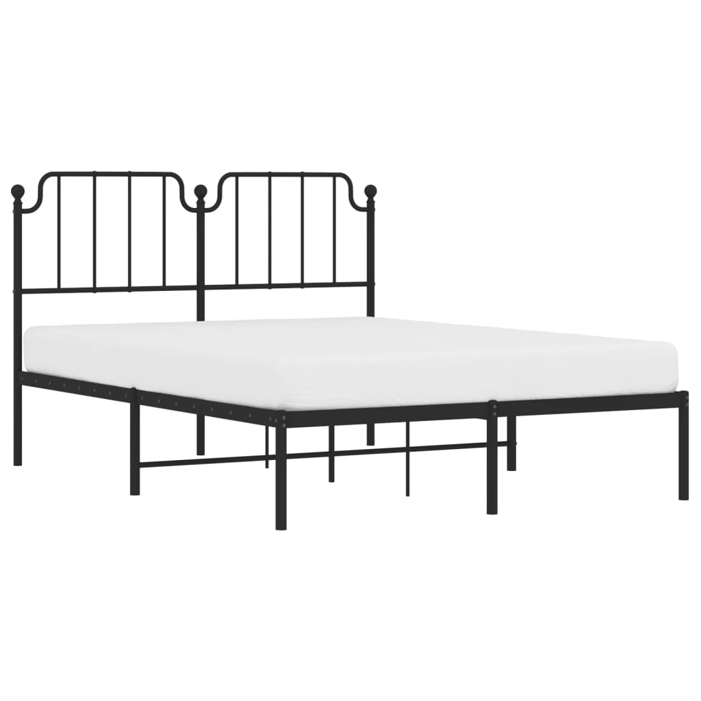 Metal Bed Frame without Mattress with Headboard Black 140x190cm