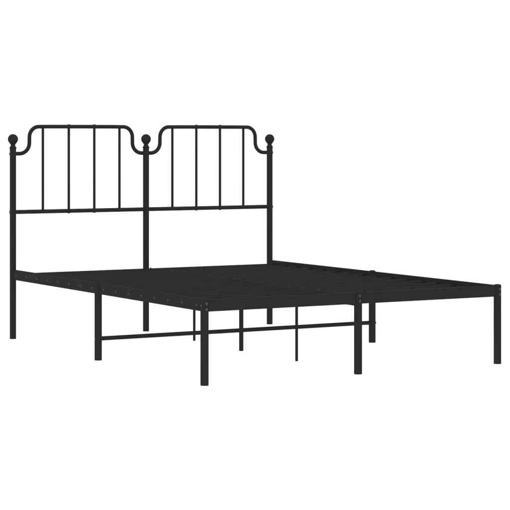 Metal Bed Frame without Mattress with Headboard Black 140x190cm